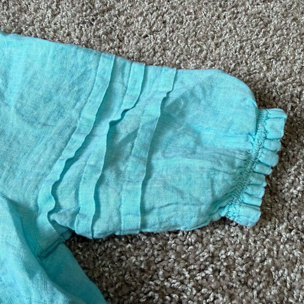 Talbots 100% Linen Tassel Top Aqua Blue Boho Coastal Cottagecore Chic Sumner - Picture 6 of 6